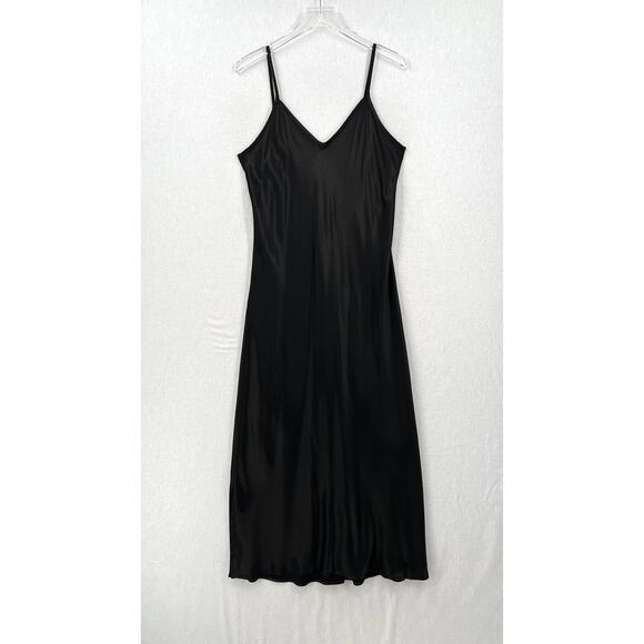 ENZA COSTA Satin Bias Slip Dress Womens XL Black Maxi V-neck Spaghetti Strap - Picture 2 of 16